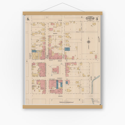 Old map wall art mockup — magnetic wood frame on white wall — Sanborn Fire Insurance Map from Georgetown, Brown County, Ohio (1922), Sheet #0005