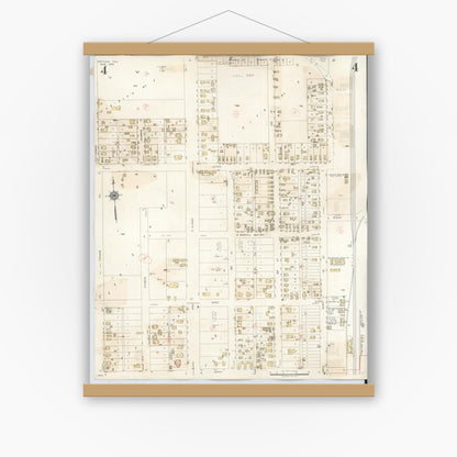 Old map wall art mockup — magnetic wood frame on white wall — Sanborn Fire Insurance Map from Refugio, Refugio County, Texas (1942), Sheet #0004