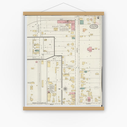 Old map wall art mockup — magnetic wood frame on white wall — Sanborn Fire Insurance Map from Zeeland, Ottawa County, Michigan (1895), Sheet #0002