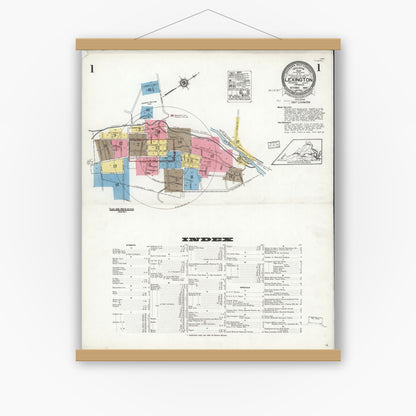 Old map wall art mockup — magnetic wood frame on white wall — Sanborn Fire Insurance Map from Lexington, Independent Cities, Virginia (1926) - Complete Map Set