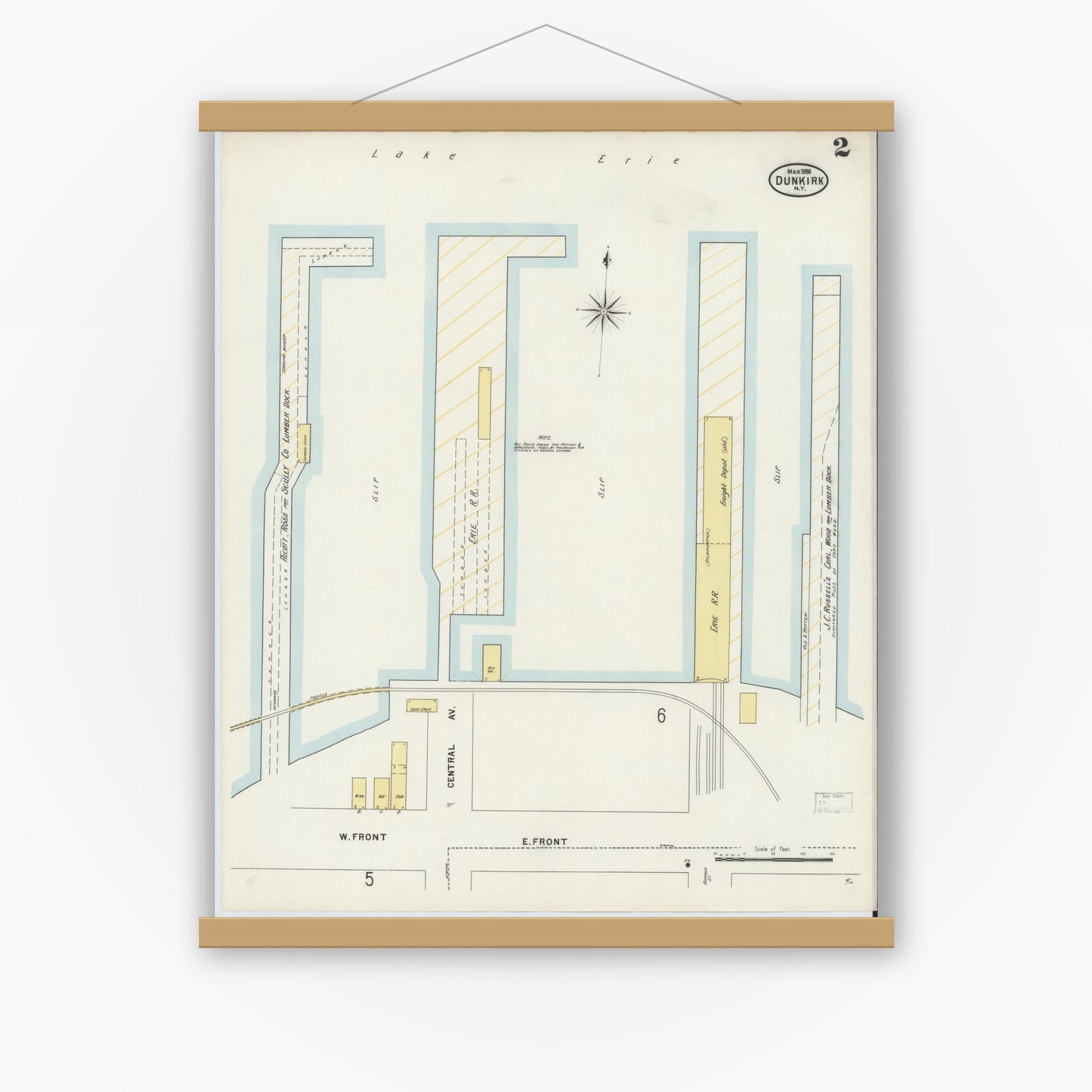 Old map wall art mockup — magnetic wood frame on white wall — Sanborn Fire Insurance Map from Dunkirk, Chautauqua County, New York (1898) - Complete Map Set