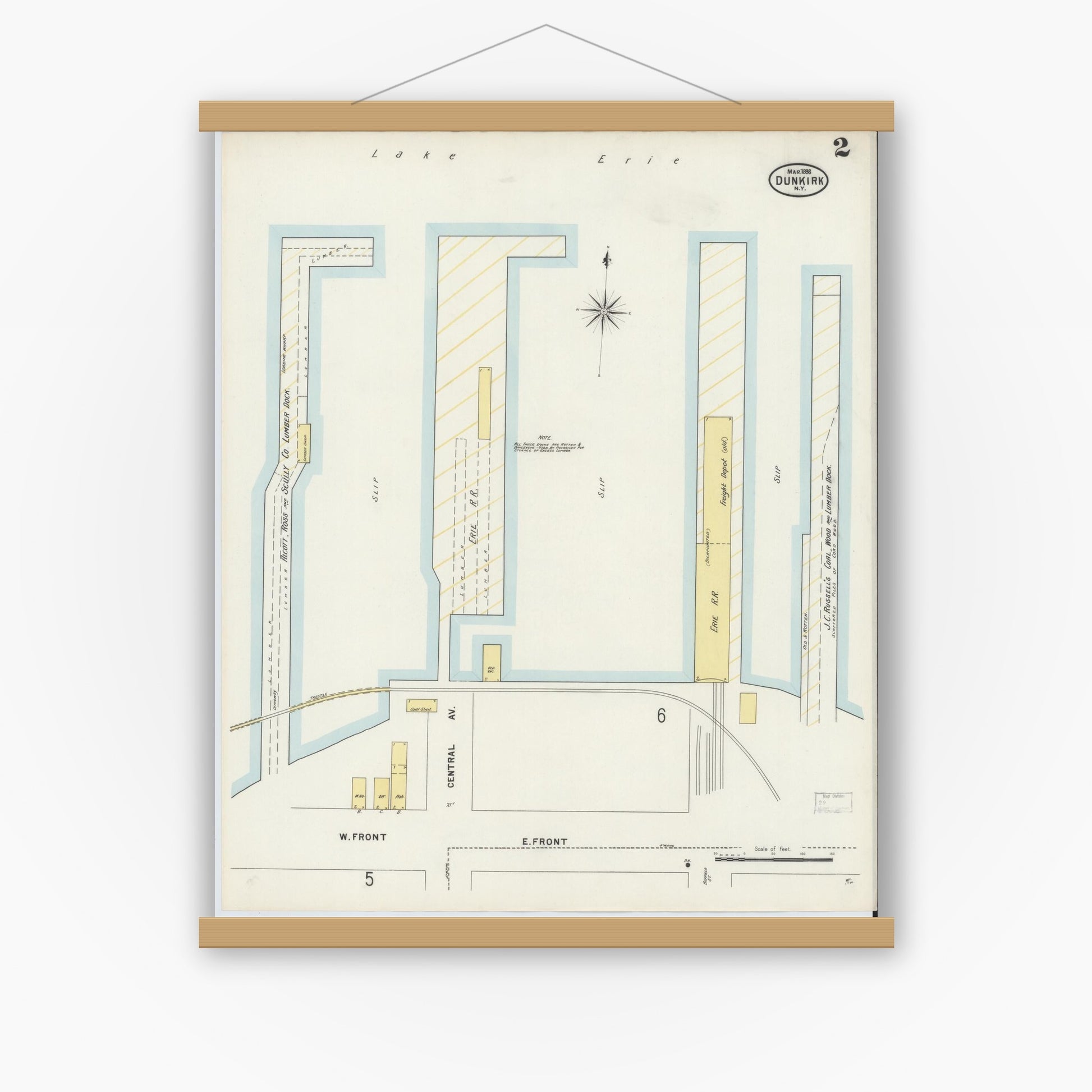 Old map wall art mockup — magnetic wood frame on white wall — Sanborn Fire Insurance Map from Dunkirk, Chautauqua County, New York (1898) - Complete Map Set