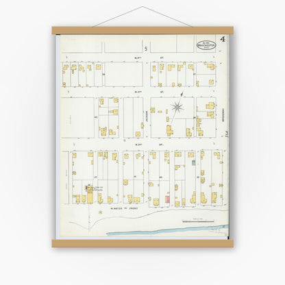 Old map wall art mockup — magnetic wood frame on white wall — Sanborn Fire Insurance Map from Manchester, Adams County, Ohio (1904), Sheet #0004