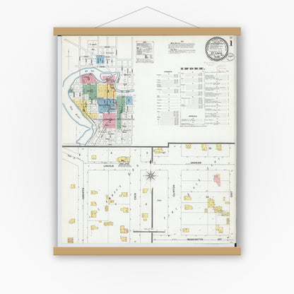 Old map wall art mockup — magnetic wood frame on white wall — Sanborn Fire Insurance Map from Saint Louis, Gratiot County, Michigan (1899) - Complete Map Set
