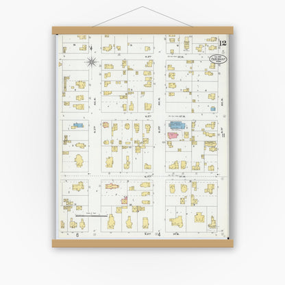 Old map wall art mockup — magnetic wood frame on white wall — Sanborn Fire Insurance Map from Faribault, Rice County, Minnesota (1905), Sheet #0012