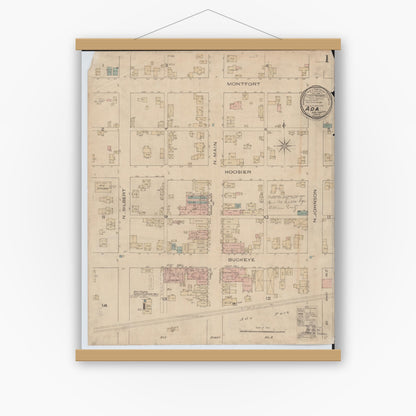 Old map wall art mockup — magnetic wood frame on white wall — Sanborn Fire Insurance Map from Ada, Hardin County, Ohio (1885) - Complete Map Set