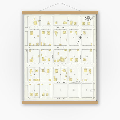 Old map wall art mockup — magnetic wood frame on white wall — Sanborn Fire Insurance Map from Kemp, Kaufman County, Texas (1921), Sheet #0004