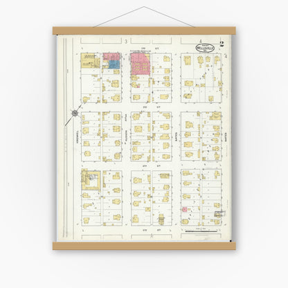 Old map wall art mockup — magnetic wood frame on white wall — Sanborn Fire Insurance Map from Wellsville, Montgomery County, Missouri (1917), Sheet #0002