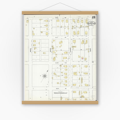 Old map wall art mockup — magnetic wood frame on white wall — Sanborn Fire Insurance Map from Beardstown, Cass County, Illinois (1906), Sheet #0012