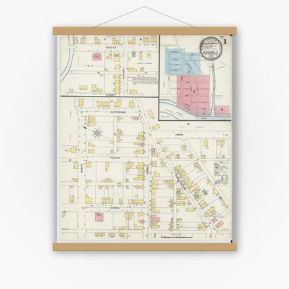 Old map wall art mockup — magnetic wood frame on white wall — Sanborn Fire Insurance Map from Mifflintown, Juniata County, Pennsylvania (1896) - Complete Map Set