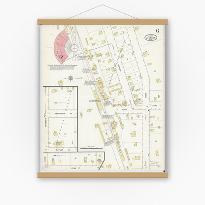 Old map wall art mockup — magnetic wood frame on white wall — Sanborn Fire Insurance Map from Jackson, Jackson County, Minnesota (1913), Sheet #0006