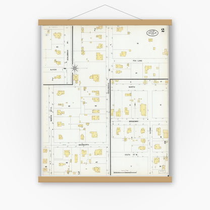 Old map wall art mockup — magnetic wood frame on white wall — Sanborn Fire Insurance Map from Ocala, Marion County, Florida (1901), Sheet #0002