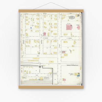Old map wall art mockup — magnetic wood frame on white wall — Sanborn Fire Insurance Map from Topeka, LaGrange County, Indiana (1916), Sheet #0002