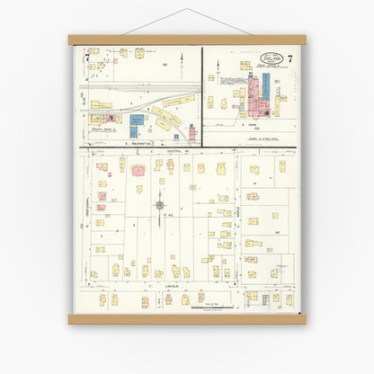 Old map wall art mockup — magnetic wood frame on white wall — Sanborn Fire Insurance Map from Zeeland, Ottawa County, Michigan (1923), Sheet #0007