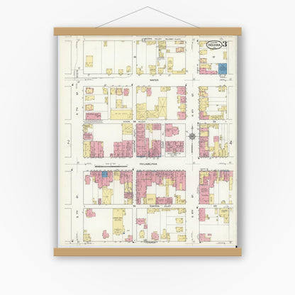 Old map wall art mockup — magnetic wood frame on white wall — Sanborn Fire Insurance Map from Indiana, Indiana County, Pennsylvania (1916), Sheet #0003