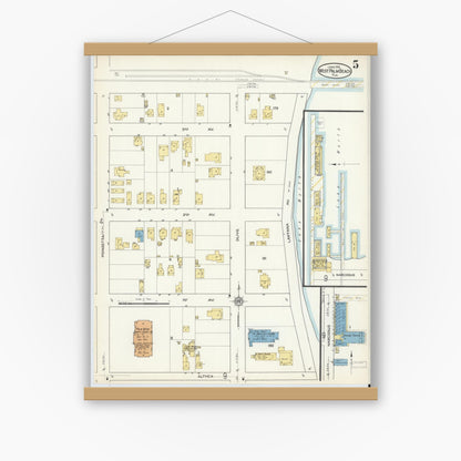 Old map wall art mockup — magnetic wood frame on white wall — Sanborn Fire Insurance Map from West Palm Beach, Dade County, Florida (1915), Sheet #0005