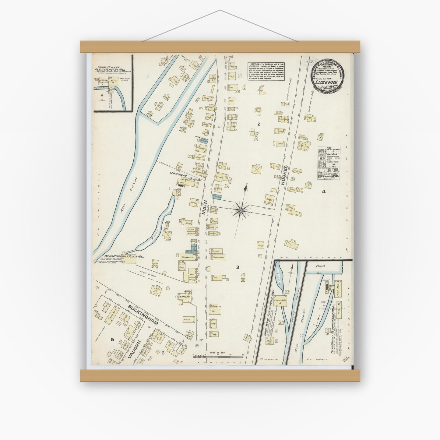 Old map wall art mockup — magnetic wood frame on white wall — Sanborn Fire Insurance Map from Luzerne, Luzerne County, Pennsylvania (1884), Sheet #0001