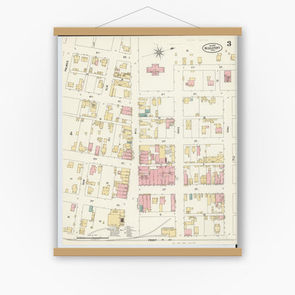 Old map wall art mockup — magnetic wood frame on white wall — Sanborn Fire Insurance Map from Middleport, Meigs County, Ohio (1899), Sheet #0003