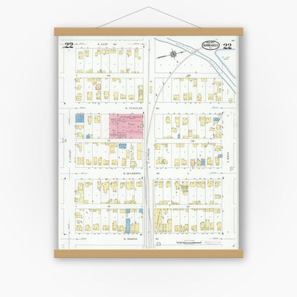 Old map wall art mockup — magnetic wood frame on white wall — Sanborn Fire Insurance Map from Kankakee, Kankakee County, Illinois (1930), Sheet #0022