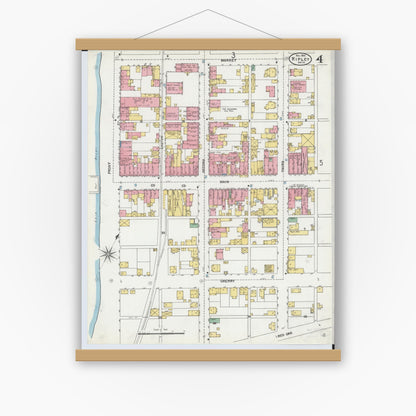 Old map wall art mockup — magnetic wood frame on white wall — Sanborn Fire Insurance Map from Ripley, Brown County, Ohio (1904), Sheet #0004