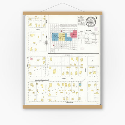 Old map wall art mockup — magnetic wood frame on white wall — Sanborn Fire Insurance Map from Winterset, Madison County, Iowa (1907), Sheet #0001