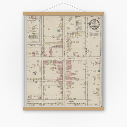 Old map wall art mockup — magnetic wood frame on white wall — Sanborn Fire Insurance Map from Salem, Independent Cities, Virginia (1886), Sheet #0001