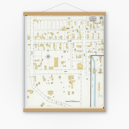 Old map wall art mockup — magnetic wood frame on white wall — Sanborn Fire Insurance Map from Escanaba, Delta County, Michigan (1899), Sheet #0018