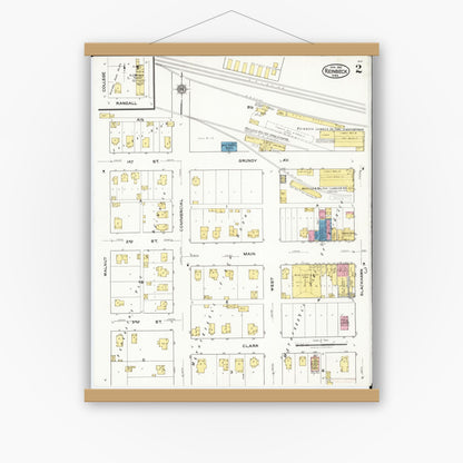 Old map wall art mockup — magnetic wood frame on white wall — Sanborn Fire Insurance Map from Reinbeck, Grundy County, Iowa (1921), Sheet #0002