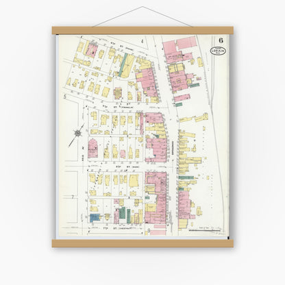 Old map wall art mockup — magnetic wood frame on white wall — Sanborn Fire Insurance Map from Lorain, Lorain County, Ohio (1910), Sheet #0006