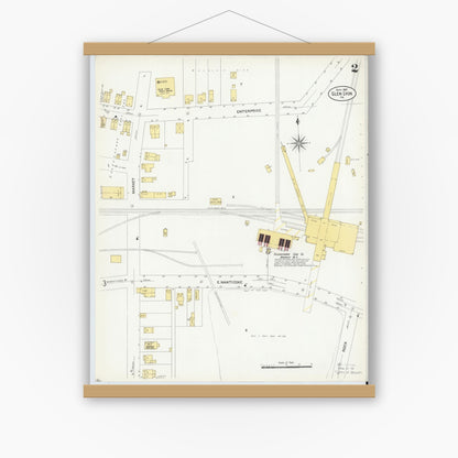 Old map wall art mockup — magnetic wood frame on white wall — Sanborn Fire Insurance Map from Glen Lyon, Luzerne County, Pennsylvania (1907), Sheet #0002