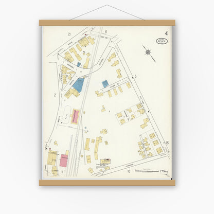 Old map wall art mockup — magnetic wood frame on white wall — Sanborn Fire Insurance Map from Athol, Worcester County, Massachusetts (1917), Sheet #0004