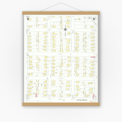 Old map wall art mockup — magnetic wood frame on white wall — Sanborn Fire Insurance Map from Herrin, Williamson County, Illinois (1941), Sheet #0006