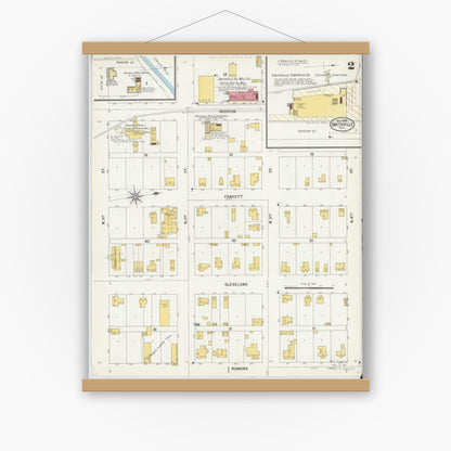 Old map wall art mockup — magnetic wood frame on white wall — Sanborn Fire Insurance Map from Smithville, Bastrop County, Texas (1900), Sheet #0002