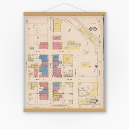 Old map wall art mockup — magnetic wood frame on white wall — Sanborn Fire Insurance Map from McGregor, McLennan County, Texas (1922), Sheet #0002