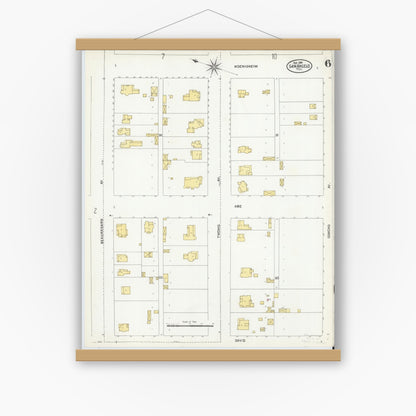 Old map wall art mockup — magnetic wood frame on white wall — Sanborn Fire Insurance Map from San Angelo, Tom Green County, Texas (1904), Sheet #0006