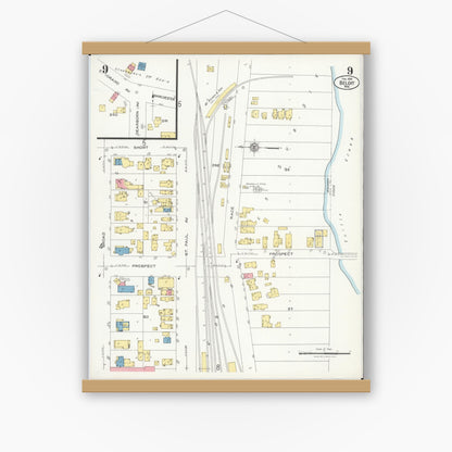 Old map wall art mockup — magnetic wood frame on white wall — Sanborn Fire Insurance Map from Beloit, Rock County, Wisconsin (1926), Sheet #0009