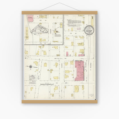 Old map wall art mockup — magnetic wood frame on white wall — Sanborn Fire Insurance Map from Chipley, Washington County, Florida (1913), Sheet #0001