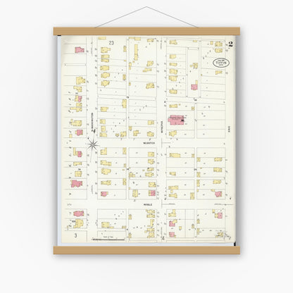 Old map wall art mockup — magnetic wood frame on white wall — Sanborn Fire Insurance Map from Tiffin, Seneca County, Ohio (1908), Sheet #0002