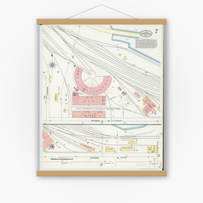Old map wall art mockup — magnetic wood frame on white wall — Sanborn Fire Insurance Map from Escanaba, Delta County, Michigan (1906), Sheet #0007