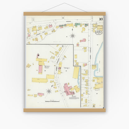 Old map wall art mockup — magnetic wood frame on white wall — Sanborn Fire Insurance Map from Catskill, Greene County, New York (1903), Sheet #0010