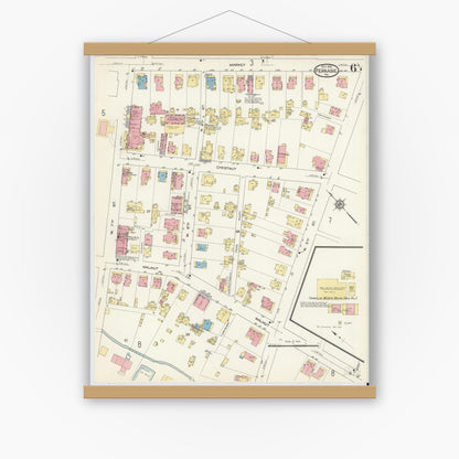 Old map wall art mockup — magnetic wood frame on white wall — Sanborn Fire Insurance Map from Perkasie, Bucks County, Pennsylvania (1913), Sheet #0006