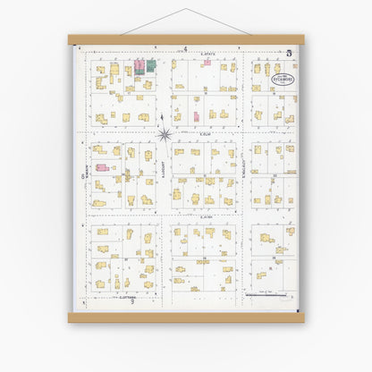 Old map wall art mockup — magnetic wood frame on white wall — Sanborn Fire Insurance Map from Sycamore, De Kalb County, Illinois (1905), Sheet #0005