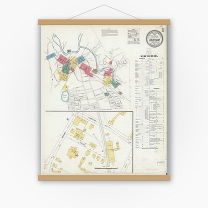 Old map wall art mockup — magnetic wood frame on white wall — Sanborn Fire Insurance Map from Dedham, Norfolk County, Massachusetts (1903) - Complete Map Set
