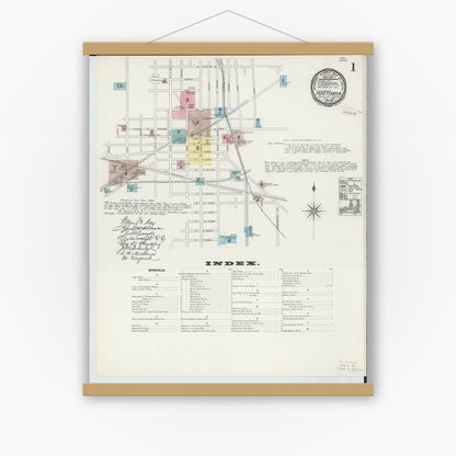 Old map wall art mockup — magnetic wood frame on white wall — Sanborn Fire Insurance Map from Fostoria, Seneca, Hancock, And Wood Counties, Ohio (1891) - Complete Map Set