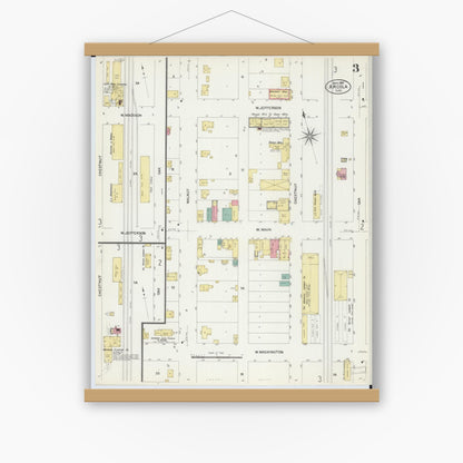 Old map wall art mockup — magnetic wood frame on white wall — Sanborn Fire Insurance Map from Arcola, Douglas County, Illinois (1907), Sheet #0003