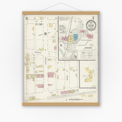 Old map wall art mockup — magnetic wood frame on white wall — Sanborn Fire Insurance Map from Elkton, Rockingham County, Virginia (1924) - Complete Map Set