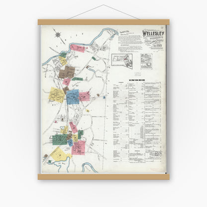 Old map wall art mockup — magnetic wood frame on white wall — Sanborn Fire Insurance Map from Wellesley, Norfolk County, Massachusetts (1919) - Complete Map Set