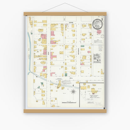 Old map wall art mockup — magnetic wood frame on white wall — Sanborn Fire Insurance Map from Utica, Licking County, Ohio (1900) - Complete Map Set