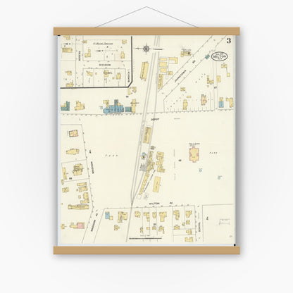 Old map wall art mockup — magnetic wood frame on white wall — Sanborn Fire Insurance Map from Milton, Rock County, Wisconsin (1909), Sheet #0003