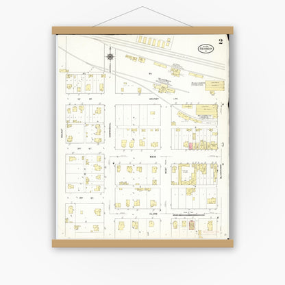 Old map wall art mockup — magnetic wood frame on white wall — Sanborn Fire Insurance Map from Reinbeck, Grundy County, Iowa (1911), Sheet #0002